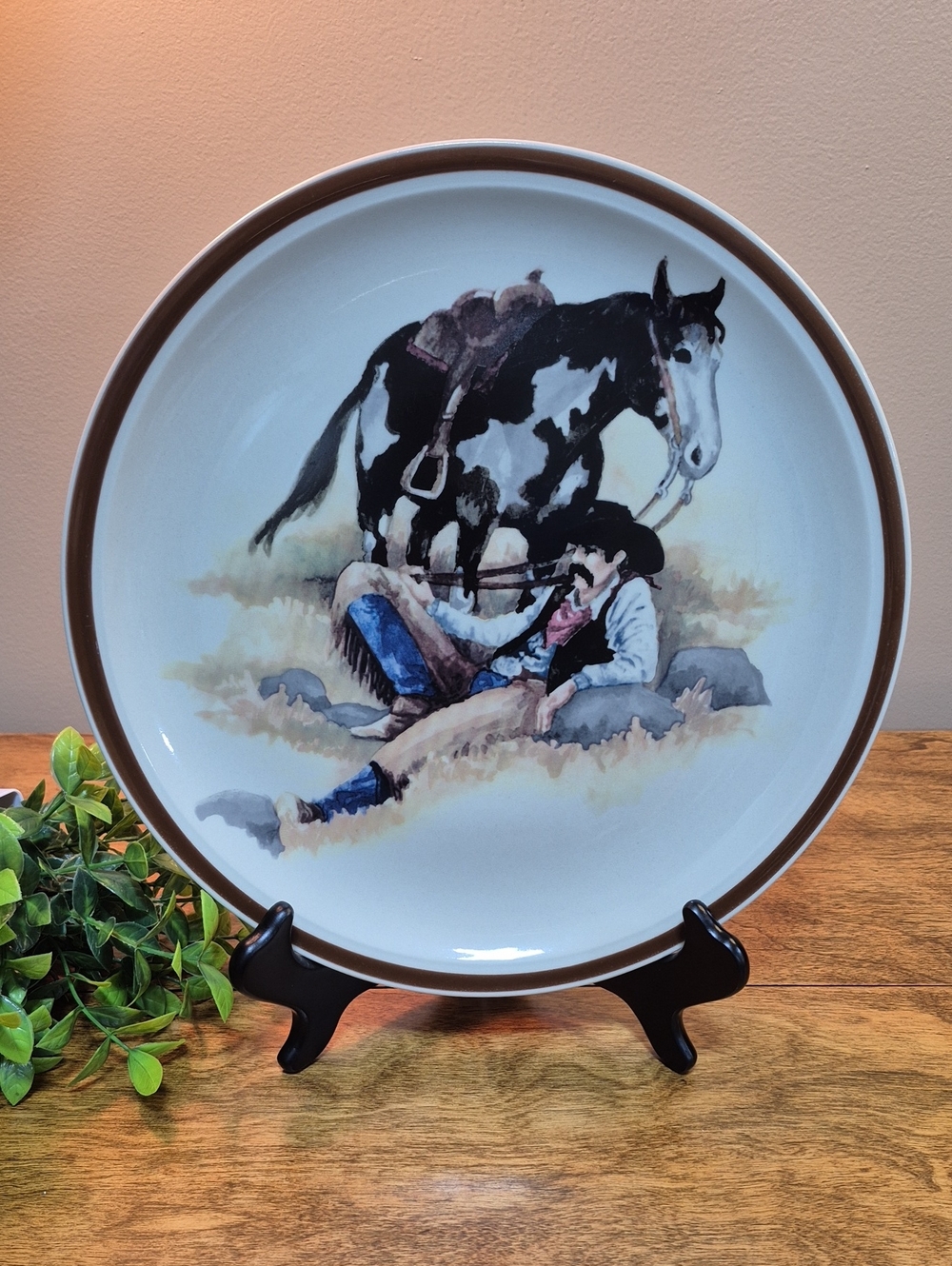 MONTANA LIFESTYLE Cowboy Reflections Cowboy & Horse Motif Ceramic Plate Platter